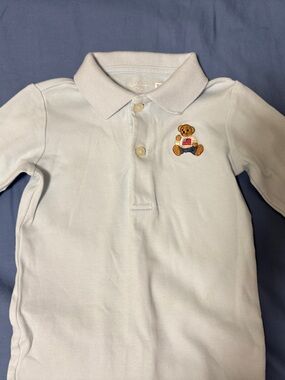 Ralph Lauren Light Blue Baby Polo Romper with Bear Patch